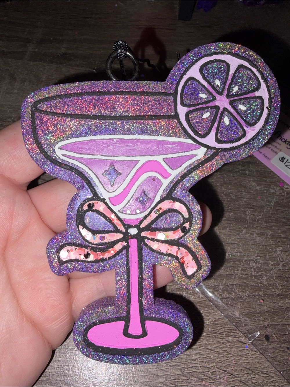 Pink Glitter Margarita Glass Car Freshie